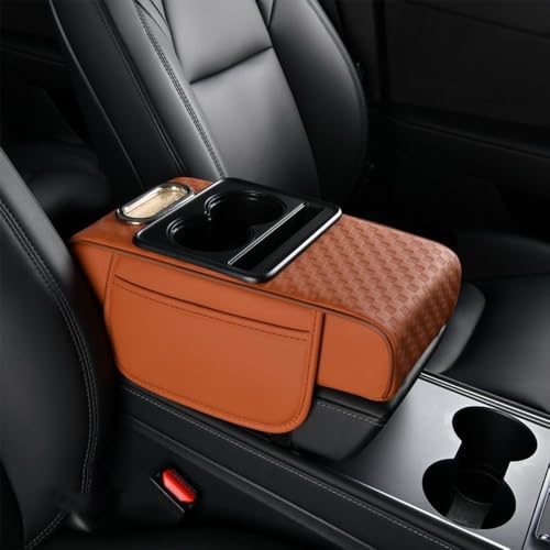 5 in 1 Car Center Console Cover, Car Armrest Cover with Cup Holder, Storage Pockets, Tissue Box Slot, Phone Holder, Car Interior Accessories (Orange) - color: Orange