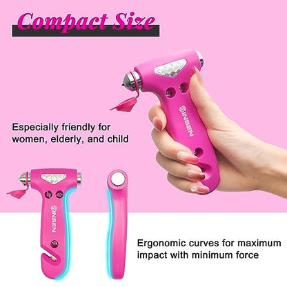 SINSEN Car Safety Hammer, Automotive Window Breaker and Seatbelt Cutter for Women, Roadside Emergency Kit, 3 in 1 Escape Tools, Road Trip Essential and Must Haves (2, Pink) - color: Pink, size: 2