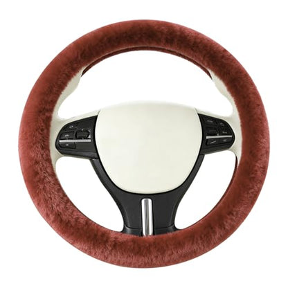 Furry Warm Steering Wheel Cover, Universal 14.5-15 Inch Winter Plush Warm Steering Wheel Cover, Soft Fluffy, Anti-Slip Design, Soft Texture (Coffee) - color: Coffee Plush