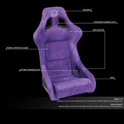NRG Innovations NRG-FRP-302PP-PRISMA Universal Fixed Back Bucket Racing Seat for 5-Point Harnesses, Size L, Purple Alcantara Material, 24" W X 35" H X 18" D - color: Purple / Black / Gold Flakes