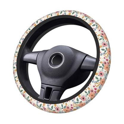 Wild Rose Metallic Flowers Steering Wheel Cover for Women Elastic Rubber Steering Wheel Universal 15 Inch Fit for Cars, Auto, SUVs - color: Wild Rose Metallic Flowers