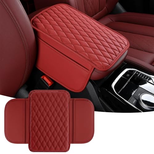 Car Center Console Cover, Upgraded Microfiber Car Armrest Cover Cushion, with 2 Storage Bags Scratch, Resistant Leather Cars Armrest Storage Box Universal Vehicles Accessories (Red) - color: Red