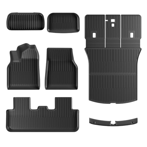 Tesla Model Y Juniper Floor Mats and Cargo Liners, Full Set TPE Floor Liner for 2025 2026 Model Y Cargo Liner Trunk Mat Frunk Backrest Car Mats for Tesla Interior Accessories ((Not for Standard) - size: Floor Mats for 2025-2026 New Model Y Juniper| 7PCS