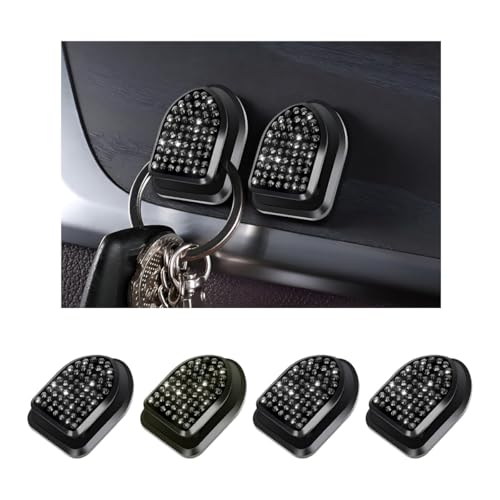 4 PCS Bling Car Mini Hooks, Cute Rhinestone Adhesive Back Seat Auto Hangers, Multifunctional Crystal Hanging Storage Hook for Vehicle Dashboard Wall Hat Coat Towel Key (Black) - color: Black