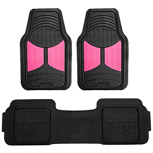FH Group Car Floor Mats - Heavy-Duty Rubber Floor Mats for Cars, Universal Fit Full Set, Trimmable Automotive Floor Mats, Climaproof Floor Mats for Most Sedan, SUV, Truck Floor Mats Pink
