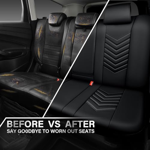 CAR PASS 3D Foam Luxury Leather Back Bench Leather Seat Covers,Waterpoof Faux Leather Rear Seat Cover Universal Fit for Cars Sedans SUVs Vans Trucks 95% Automotive Backseat, (Rear,Black) - color: Pure Black, size: Rear
