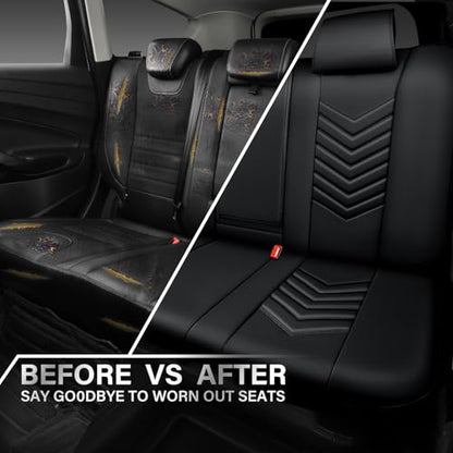 CAR PASS 3D Foam Luxury Leather Back Bench Leather Seat Covers,Waterpoof Faux Leather Rear Seat Cover Universal Fit for Cars Sedans SUVs Vans Trucks 95% Automotive Backseat, (Rear,Black) - color: Pure Black, size: Rear