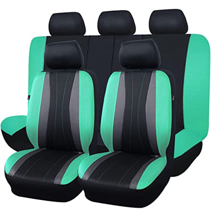 Flying Banner car seat Covers Full Set All Air Mesh Breathable Man Lady Airbag Compatible Rear Bench Split 40/60 50/50 60/40 Truck Pick Up (Full Set - Low Back, Black Gray Mint Green) - color: Black Gray Mint Green