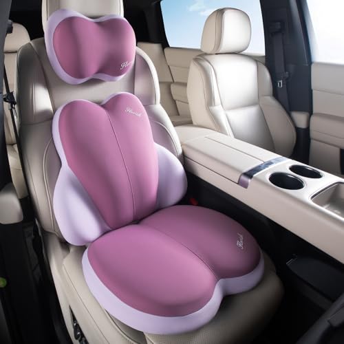 FLORICH 3 PCS Seat Cushion for Carseat Lumbar Support Pillow Car Neck Headrest Pillows Ultrathick Memory Foam Seat Pads Pressure Relief Back Cushion for Office Chair(Dark Purple) - color: Dark Purper, size: Cushion+lumbar+headrest