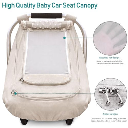 Waterproof Baby Car Seat Cover，YVMVDV Patented Cold Weather Carseat Cover for Babies,Infant Car Seat Cover Canopy for Boy Girls, Keeps Babies Warm and Cozy (Beige) - color: Thick-Beige