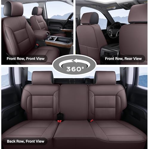 Coverado Chevy Silverado Seat Covers, Leather Car Seat Covers Custom Fit for Chevy Silverado GMC Sierra 2014-2018 1500, 2015-2019 2500HD 3500HD (Full Set, Brown) - color: Brown, size: FullSet(2014-2018)