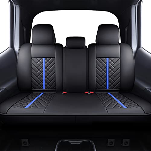 Tacoma Rear Seat Covers 2005-2024 2025 2026 TRD Sport Offroad Limited SR5 V6 Crew Double Extended Cab Truck Back Car Cushions with Waterproof Faux Leather (Rear Seat/Black-Blue) - color: Rear Seat/Black-Blue