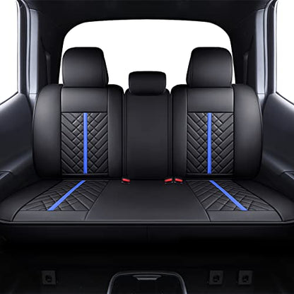 Tomatoman Tacoma Rear Seat Covers 2005-2024 2025 2026 TRD Sport Offroad Limited SR5 V6 Crew Double Extended Cab Truck Back Car Cushions with Waterproof Faux Leather (Rear Seat/Black-Blue) - color: Rear Seat/Black-Blue