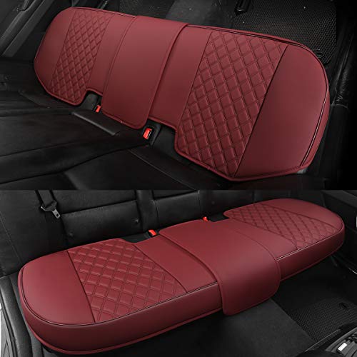 Black Panther Luxury PU Leather Rear Car Seat Cover,Compatible with Most Vehicles, Adjustable Length 49-55'', Diamond Pattern Embroidery (Burgundy) - color: Rear Burgundy