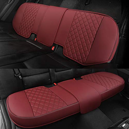 Black Panther Luxury PU Leather Rear Car Seat Cover,Compatible with Most Vehicles, Adjustable Length 49-55'', Diamond Pattern Embroidery (Burgundy) - color: Rear Burgundy