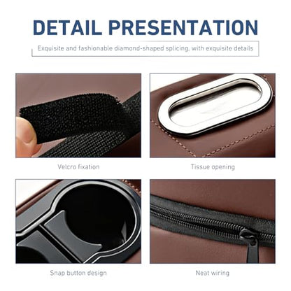 Car Armrest Cushion, Leather Center Console Cover Protector, Multifunctional Storage Pad with Dual Cup Holder, Tissue Box & Side Card Slot, Universal for Most Cars (Coffee) - color: Coffee