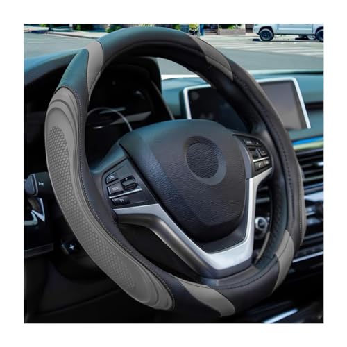 15 Inch Car Leather Steering Wheel Cover, Automotive Accessories Elastic Breathable Anti-Slip Soft Wheel Protector Fits Men and Women, Suitable for SUVs, Trucks, Vehicles and RVs (Gray) - color: Gray