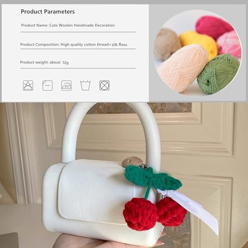 Cute Cherry Car Mirror Hanger - Crochet Hand Knitted Rear View Mirror Accessory - color: Cherry