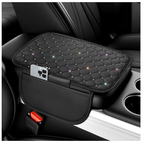 Bling Star Car Center Console Cover,Leather Arm Rest Cover for Car with Non-Slip Particles & Side Pokets,Cars Armrest Covers Cars Interior Accessories for Relieving Arm Fatigue - color: Style 2