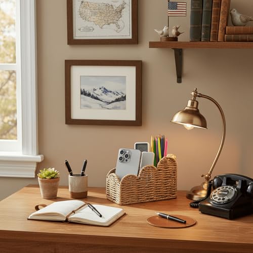 CubesLand Bedside Table Desk Organizer Caddy, Remote Pen&Pencil Holder Cup, Makeup Brush Holder w/Scalloped Perfect for Home, Office Desk, Living Room Table Decor, 3 Slots Neutral - color: Neutral
