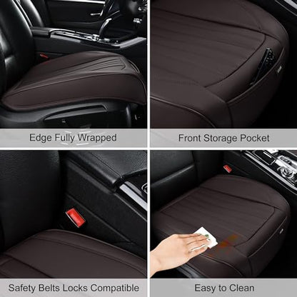 BWTJF Front Car Seat Bottom Covers Brown, Universal Leather Front Seat Covers Bottom Protector 2 Pack, Anti-Slip and Full Wrapping Edge Compatible with Most of Vehicles - SUVs/Sedans/Pickup Trucks - color: Brown, size: StyleA-Stripes