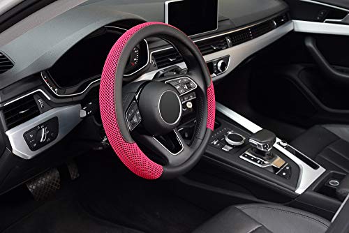 15 inch Steering Wheel Cover, Cooling Ice Silk Mesh with Microfiber Leather, Heat Resistant, Breathable, Anti-Slip, Summer Cool, Universal Fit, Black & Red - color: red, size: Standard Size[14.5"-15"]