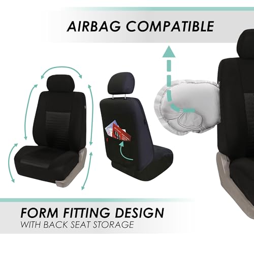 FH Group Trendy Elegance 3D Air Mesh Car Seat Covers - Universal Fit, Washable Seat Cover for SUV, Sedan, Van, Black, Full Set