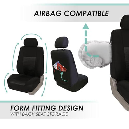 FH Group Trendy Elegance 3D Air Mesh Car Seat Covers - Universal Fit, Washable Seat Cover for SUV, Sedan, Van, Black, Full Set