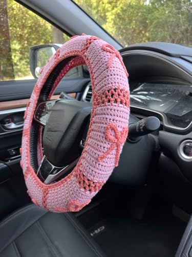 Handmade Crochet Pink Bow Car Steering Wheel Covers Universal 14-15 inch,Cute Steering Wheel Cover,Car Accessories (A,Steering Wheel Cover) - color: A,steering Wheel Cover