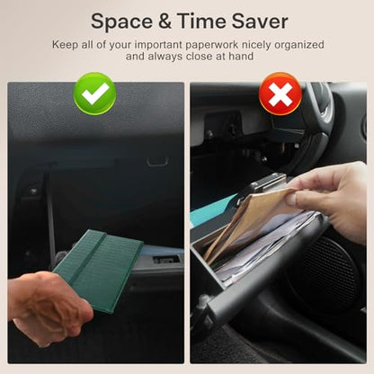CoBak Leather Car Registration and Insurance Holder with Magnetic Compartment - Vehicle Glove Box Organizer for Driver License, Cards, Emergency Cash - Auto Truck Accessories Case, Dark Green - color: L-Dark Green