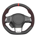 MEWANT Hand Stitched Steering Wheel Cover Wrap for Subaru WRX 2015-2021 / WRX STI 2015-2021 Steering Wheel Accessories - color: Perforated Black Alcantara with Red Layer&Leather