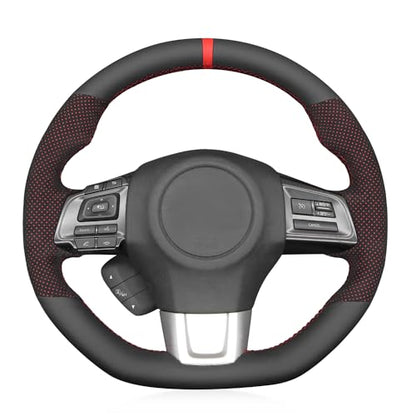 MEWANT Hand Stitched Steering Wheel Cover Wrap for Subaru WRX 2015-2021 / WRX STI 2015-2021 Steering Wheel Accessories - color: Perforated Black Alcantara with Red Layer&Leather