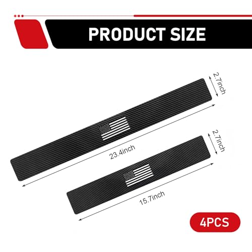 4 PCS Car Door Sill Protectors, American Flag Carbon Fiber Leather Decoration Strip, Waterproof Anti-scratch Guard with Self-adhesive, Universal for Front and Rear Door Entry (Black)