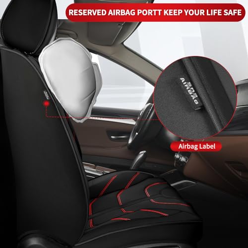 Custom Fit Faux Leather Seat Covers for Nissan Frontier 2007-2026 Full Set 5 Seats, Airbag Compatible, Black with Red Stitching - color: #077 Black&Redline, size: 5 Seats