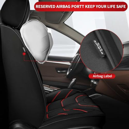 Custom Fit Faux Leather Seat Covers for Nissan Frontier 2007-2026 Full Set 5 Seats, Airbag Compatible, Black with Red Stitching - color: #077 Black&Redline, size: 5 Seats