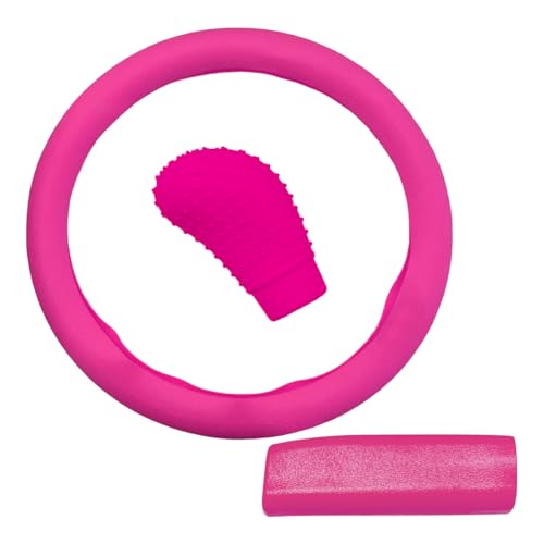 3PCS Silicone Car Steering Wheel Cover Set, Anti-Slip Car Steering Wheel & Handbrake & Gear Shift Cover, Universal Auto Interior Decoration Protector for Most Vehicles (Rose Red)