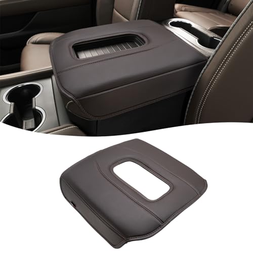 KBH Center Console Armrest Cover for 2019-2026 GMC Sierra & Chevy Silverado, 2021-2026 Yukon & Tahoe & Suburban, Bucket Seat Console, Leather Arm Rest Cover for Car, Brownstone - color: Atmosphere, size: Bucket Seat, Silverado/Sierra 2019-2026 etc.