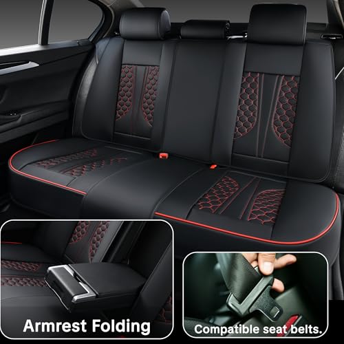 Black and Red Leather Car Seat Cover Set, with Lumbar Support | OEM-Inspired Interior Upgrade - color: A_Red Edge