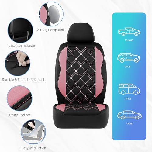 Road Comforts Seat Covers, Premium Leather Car Seat Covers Front Seat for Women Girls,Airbag Compatible, Automotive Seat Covers Universal Fit Most Cars,Vans,Truck,SUV - color: Pink Front