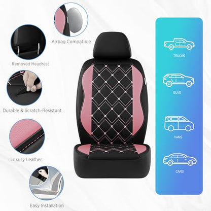 Road Comforts Seat Covers, Premium Leather Car Seat Covers Front Seat for Women Girls,Airbag Compatible, Automotive Seat Covers Universal Fit Most Cars,Vans,Truck,SUV - color: Pink Front