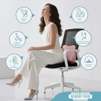 Skechers Lumbar Pillow Premium Gel & Memory Foam, Lumbar Support Pillow for Office,Chair Lower Back Pain Relief Lumbar Pillow,Ergonomic Back Support Pillow for Office Chair,Car,Home,Travel,Pink