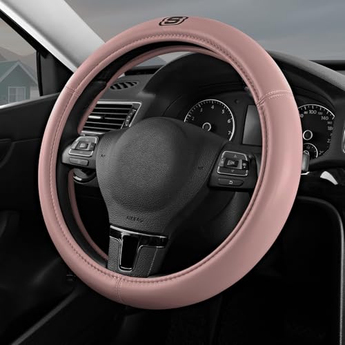 Skechers Memory Foam Pink Steering Wheel Cover,Grade Protein Leather Steering Wheel Cover,Universal Fit 14" 1/2-15" Car Wheel Cover for Women Stylish Decor Gifts Fit Suvs,Vans,Sedans,Car,Trucks,Pink - color: Pink