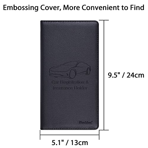 Car Insurance and Registration Holder, 9.5 x 5 Inch PU Leather Vehicle Glove Box Organizer Wallet Case for Insurance Card, Driver License, Paperwork - Black - color: Black