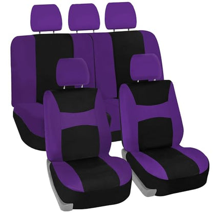 FH Group Flat Cloth Seat Covers Front Seat and Solid Rear Bench Full Set with Gift - Universal Fit for Cars, Trucks & SUVs (Purple) - color: Purple
