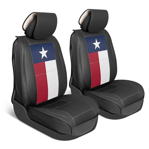 MotorBox Texas Flag Edition Napa Leather Seat Covers for Truck, Car, & SUV – 2 Front Seat Covers Car Seat Protector - Compatible with Car Heated Seats - Truck Interior Seat Protection - color: Texas Flag