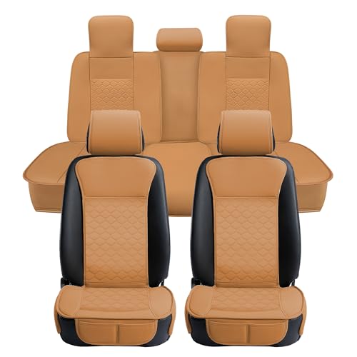 Elantrip Car Seat Cover Full Set Leather Car Seat Protector Universal fit for Most Cars SUVs and Trucks Water Proof Front and Rear Seat Protector Whiskey Color - color: Cognac, size: Full Set