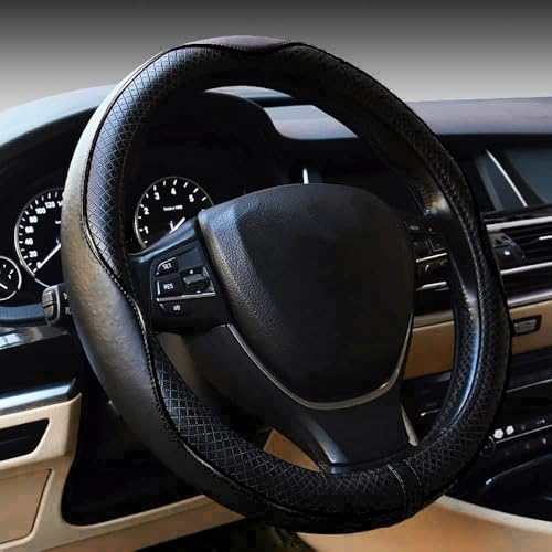 Steering Wheel Cover,Car Accessories,Microfiber Leather Car Steering Wheel Covers,Universal 15 Inch Anti-Slip Breathable Auto Interior Decor Protector,Suitable for Most Cars (Black) - color: Black