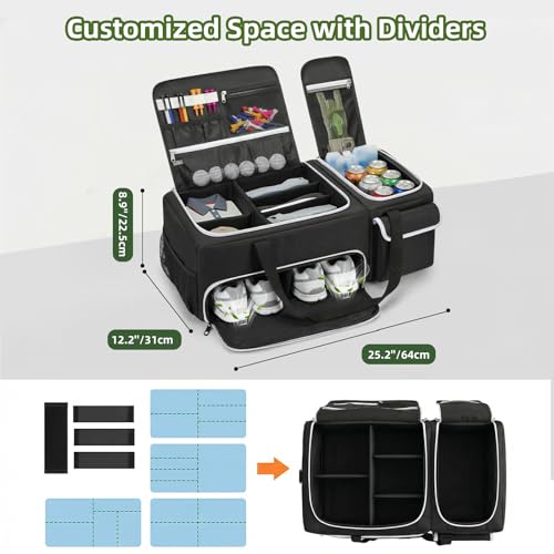 Golf Trunk Organizer, 2-Layer Car Trunk Locker with Ventilated Shoe Compartment for 2 Pairs, Adjustable Dividers, Multi-Pocket Storage for Balls Tees Gloves Towels