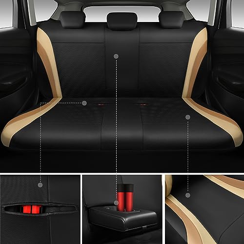 CAR PASS Line Rider Leather Car Seat Covers Sporty Car Seat Covers Full Set,5mm Composite Sponge,Airbag Compatible,Universal Fit 95% Automotive SUV Sedan(Black Beige) - color: Black Beige
