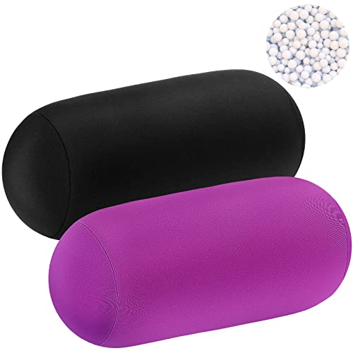 Geelin 2 Pcs Microbead Roll Pillow 11.8 x 6.3 Inch Soft Pillow Bolster Cylindrical Pillow Microbead Pillows for Sleeping Home Travel Neck Head Back Support Rest (Violet, Black) - color: Violet, Black